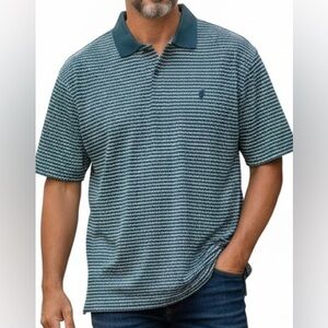 Ashworth Men's Polo Shirt - Teal Green and White Stripes